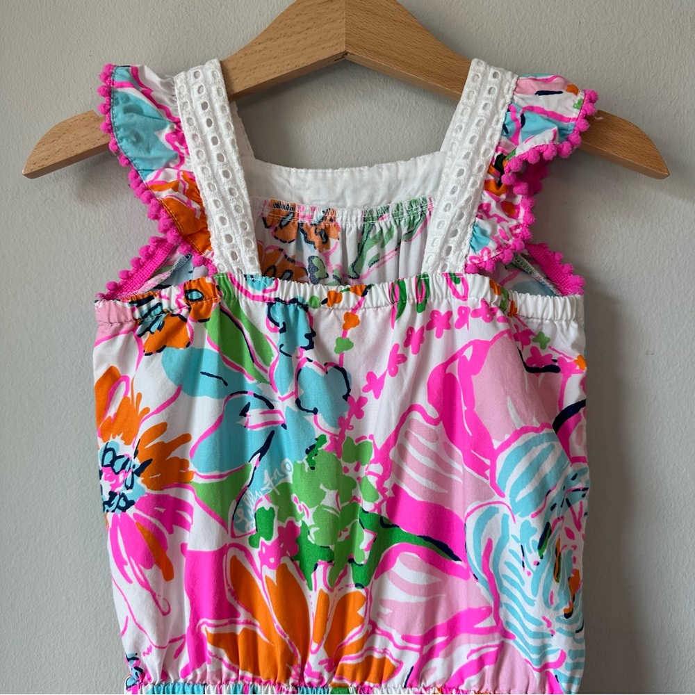 Lilly Pulitzer Bright Pink Floral Nosey Posey Romper Size 18 Months - Picture 7 of 11